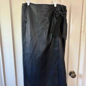 LOFT Black Faux Leather Maxi Skirt with Bow
